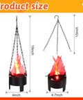 Lit 3D LED Fake Flame Lights 110V Realistic Campfire Effect Lamps with chains for hanging shown with dimensions
