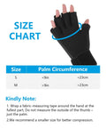 Size chart for the Arthritis Relief Finger Ice Glove With Adjustable Wrist Strap For Women And Men, showing S and M measurements.
