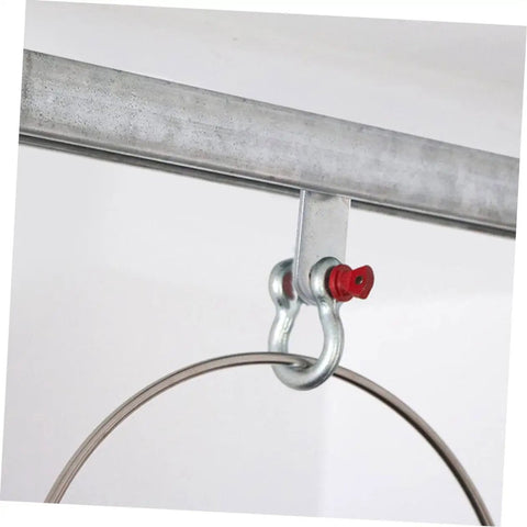 Heavy Duty Steel Sliding Door Pulley Wheel Assembly With Premium Double Bearing Rollers, close-up of metal track and hook.