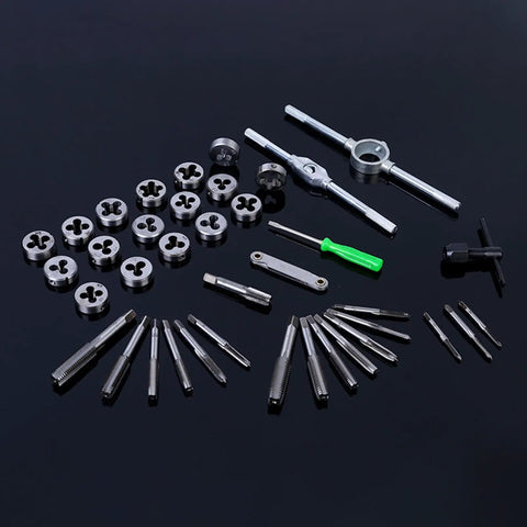 Kickstart Your Metalworking Projects With This Awesome 40 Piece Tap And Die Set Built From Tough Steel For Spot On Threading Accuracy Across Cast Iron Low Carbon Steel And Various Metals In Fine Thread Varieties, 40-piece steel tap and die set with wrenches and holders