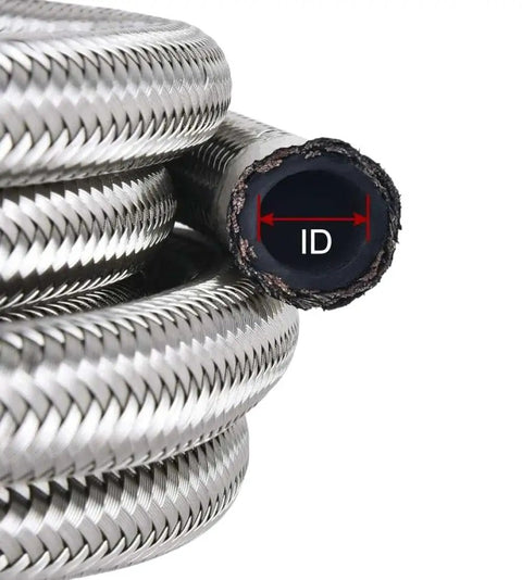 Top Tier 10FT Braided Nylon Fuel Line Kit With Silver CPE Fittings For Hydraulic Fluid Pump Gas And Alcohol Transfer Perfect Build Your Own Custom Setup Today. Braided nylon hose cross-section