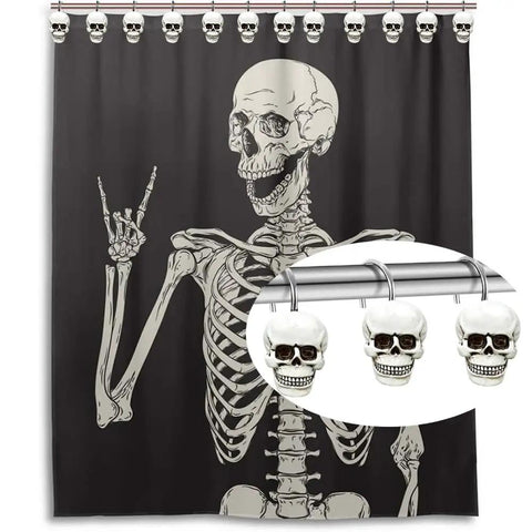 Skull Resin Art Deco Shower Curtain Hooks Set, 12 Pack, Rust Resistant gliding rings with skeleton design for bathroom decor