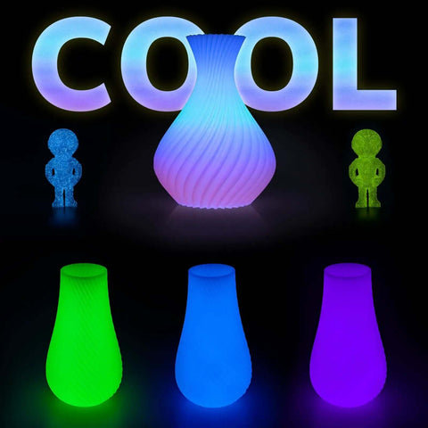 Glow In The Dark Multicolor Fast Change 3D Printer PLA Filament Bundle 1.75mm 5m Per Spool 200g Each 4 Pack With Green Blue Purple