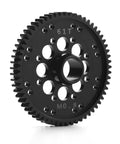 Close-up of Beefed Up 61T 0.8M Hardened Steel Spur Gear for Arrma 1 by 10 Gorgon 4x2 Mega Monster Truck RC Car.