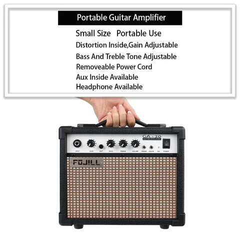 Cool Shape 4 String Electric Bass Guitar Kit With 20W Amplifier For Beginners showing portable amplifier in black design