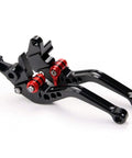 Sick Adjustable Brake And Clutch Levers Fit Yamaha Raptor 660 700 YFZ450 Banshee Blaster Anodized Aluminum, black with red accents.