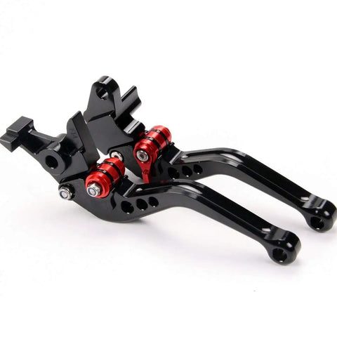 Sick Adjustable Brake And Clutch Levers Fit Yamaha Raptor 660 700 YFZ450 Banshee Blaster Anodized Aluminum, black with red accents.