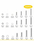 All In One 456 Piece Hex Bolts And Screws Set M5 M6 M8 With 304 Stainless Steel Nuts And Washers For DIY Home Shop And Auto Repairs Heavy Duty Fasteners Kit For Quick And Strong Fixes; M5, M6, M8 sizes