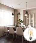 Dining room with hanging lanterns lighting by Vintage LED Edison Bulbs ST58 4W 60W Equivalent, Dimmable Amber Bulbs, 6 Pack, E26 Base.