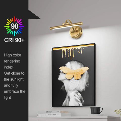 Cordless Picture Light For Wall Mount, Dimmable Art Lighting For Paintings With Remote, Battery Powered Wall Sconce, Brass Finish