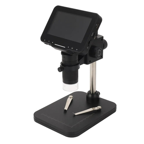 Pro Grade Digital Welding Microscope With 4.3 Inch IPS Screen, 16MP Sensor, 1080P Clarity, 1600X Magnification For Ultra Clear Enlarged Viewing, HD Multimedia Interface, Perfect For Metal Work, Electronics, And Precision Inspection. bench-top microscope with IPS screen and base