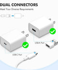 Dual connectors for 3 Pack Magnetic Wireless Chargers Set Qi2 Fast Charging Pads For IPhone 17 16 15 14 13 12 Pro Max Galaxy S26 S25 Pixel 10 AirPods Slim Portable For Desk Bedside Travel White with USB-C and USB-A ports.