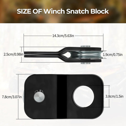 Heavy Duty 8000 Lbs Winch Snatch Block For ATV UTV Universal Fit 3/16 To 5/16 Inch Cable Black Coated Pulley Block 2 Pack, size diagram