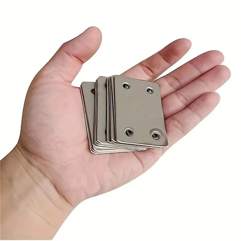 Heavy Duty Stainless Steel Mending Plates 36 Pack Corner Braces shown in hand, ready for wood furniture cabinet support.