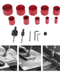 Super Cool Universal Hole Saw Set Cutting 3 To 2.5 Inch For Metal Wood And Plastic With Durable Hss Blades Fast Install No Tools And Handy Storage Box That Is Totally Rad For Any Home Repair Project. red HSS hole saw set with arbor, wrenches and metal cutting demos