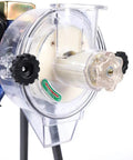 Close-up of Beast 2200W Electric Grain Grinder, heavy duty commercial mill with transparent housing and all steel construction
