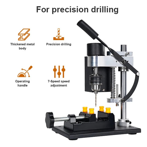 Heavy Duty 200W Mini Bench Drill Press Stand With Seven Gear Variable Speed Up To 8000 R/min Precision Pillar Drill Machine with operating handle.