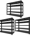 Three Beefy Heavy-Duty 5 Tier Garage Shelving Units with Adjustable Shelves, showcasing industrial storage racking design