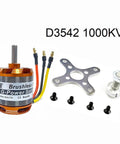 D3542 Brushless Outrunner Motor 1000KV with banana plug adapters and mounting accessories for RC drones and planes