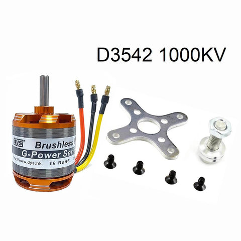 D3542 Brushless Outrunner Motor 1000KV with banana plug adapters and mounting accessories for RC drones and planes