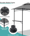 Grill Gazebo 8x5 Outdoor Patio Shelter With Double Tier Canopy, Rustproof Steel Frame And Bar Counters, Gray Finish