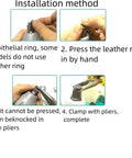 Step-by-step installation of 10 Piece Half Inch Impact Wrench Socket Retainer Ring Kit showing use with pliers and hand pressing.