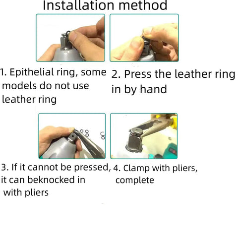 Step-by-step installation of 10 Piece Half Inch Impact Wrench Socket Retainer Ring Kit showing use with pliers and hand pressing.