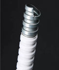 Close-up of Heavy Duty PVC Coated Flexible Metal Conduit Tough As Nails Corrugated Electrical Wire Hose with galvanized core.
