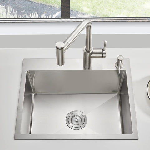 20 Inch Drop-In Kitchen Sink, Heavy Duty Stainless Steel T304, Single Bowl, 9 Inch Deep, Topmount Overmount Bar Sink