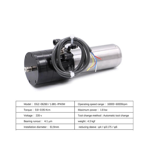 Top Tier 1.8Kw Water Cooled CNC Spindle Runs Smooth At 220V showing motor and cooling lines for precise milling tasks.
