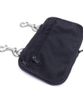 Diving Sidemount Storage Bag With Nylon Pouches And Double Ended Hook, black nylon, zipper closure, two metal hooks visible.