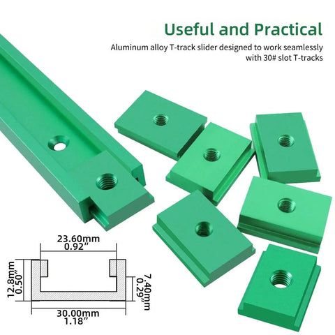 Beefy 10 Pack T Track Nuts M6 And M8 T Slot Sliders For 30mm Aluminum Extrusion Profiles, green anodized aluminum, precision jig hardware.