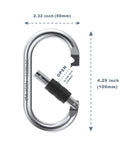 Beefy Heavy Duty Steel Carabiner Clip Set Rated 25kN 5600lbs showing dimensions 2.32 x 4.29 inches, open view