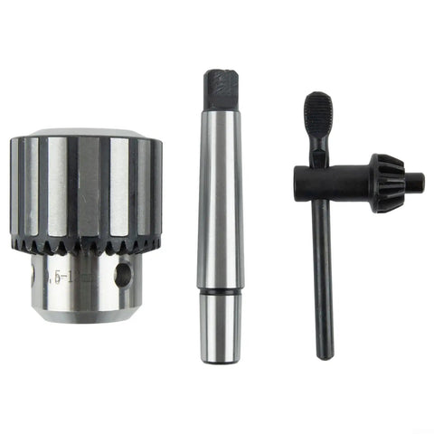 Heavy Duty Drill Chuck One Thirty Second To Five Eighth Inch With MT2 JT3 Shank Keyed For Drill Press And Lathe Spindles Hardened Jaws For Balanced Clamping Built To Last Metalworking Tool Holding Accessory With A Secure Grip That Will Not Slip.