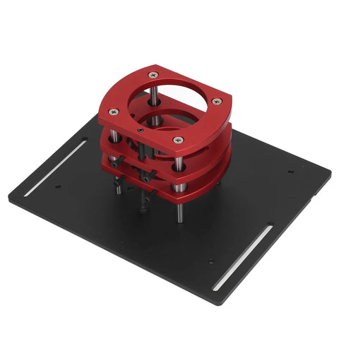 Router Lift Manual Lifting System Kit For Woodworking, Rock Solid Strength, Aluminum Alloy And Stainless Steel Build, Firm Clamping For Trim Routers, Easy Height Adjustment, Durable Black Mounting Frame on table