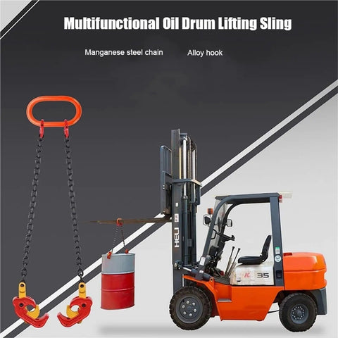 Heavy Duty 2200 Lbs Vertical Drum Lifter With Double Chains For Metal Barrels, Strong Alloy Steel Hoist Sling For Crane Or Forklift Use with red drum
