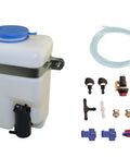 Universal Windshield Washer Fluid Pump With Reservoir Tank And Mounting Bolts For Straight Plug And Play Under Hood Installation Hella Durable Oe Grade Replacement Part including fluid container and hardware.