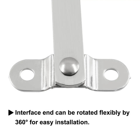Close-up of stainless steel hinge with flexible interface for easy installation, part of Real Deal Heavy Duty Soft Close Lid Support Hinges 2 Pack.