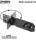 Built Tough 4 Inch Door Padlock Hasp Latch In Genuine 304 Stainless Steel With Sleek Matte Black Finish For Backyard Sheds Gates Toolboxes Solid One Piece Security Hardware Single Pack, shown from side angle with rotating feature.