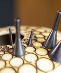 Concave Eye Cutter Set For Wood Carving, 8 Pcs Eye Detail Bits arranged on carved wood surface showing realistic eye details