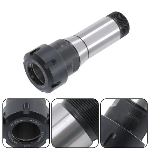 Heavy Duty 5C ER32 Collet Holder Chuck For CNC Milling And Lathe Work, Straight Extended Shank shown in steel and black finish