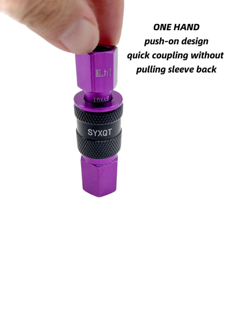 One Quarter Inch Air Hose Fittings Quick Connect Kit, Fifteen Piece Air Coupler And Plug Set, purple push-on connector