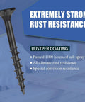 Heavy Duty Number 8 By 2 Inch Black Deck Screws Tough Carbon Steel Fasteners Rust Free Corrosion Resistant Hardware with rust resistance detail.