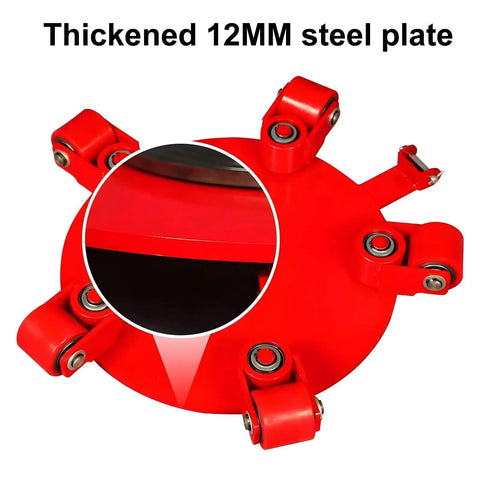 Close-up of Heavy Duty Machinery Moving Dolly with thickened 12MM steel plate and 360-degree rotating casters.