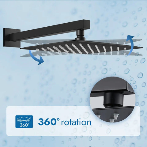 Matte Black Rainfall Shower System With Tub Spout Wall Mount Faucet Set 12 Inch Shower Head And 2 In 1 Handheld Sprayer