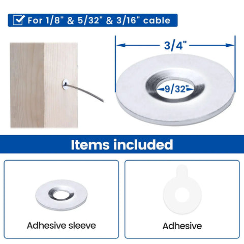 40 Pack Cable Railing Adhesive Sleeves For 1/8 Inch, 5/32 Inch, And 3/16 Inch Wire Rope, T316 Stainless Steel Grommet Protector Kit