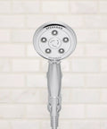 High Flow Adjustable Shower Head With AnyStream 360 Degree Technology, Transitional Style, Premium Finish, displayed against tile.