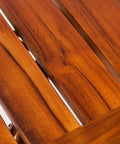 Close-up of Teak Wood Bath Shower Stool With Non Slip Feet Height Adjustable Lightweight Shower Bench slatted surface