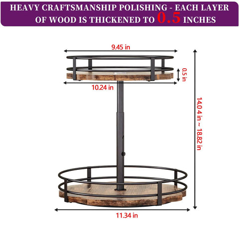 Two Tier Lazy Susan Organizer With Adjustable Heights For Countertop Spice Rack And Kitchen Organization, durable metal base, 360° rotation