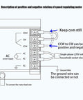 Wiring diagram for 110V adjustable gear motor showing connections and rotation instructions.